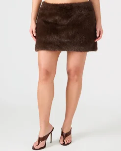 Aviva Faux Fur Skirt Dark Espresso