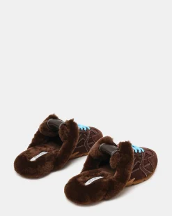 Aziel Mule Faux Fur Chocolate Brown Suede