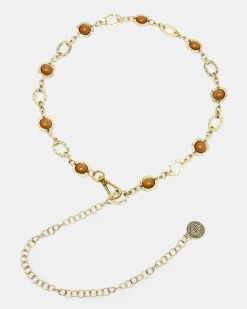 Colored Stone Chain Belt Gold
