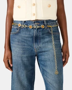 Colored Stone Chain Belt Gold