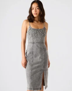 Embellished Giselle Denim Dress Fog