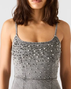 Embellished Giselle Denim Dress Fog