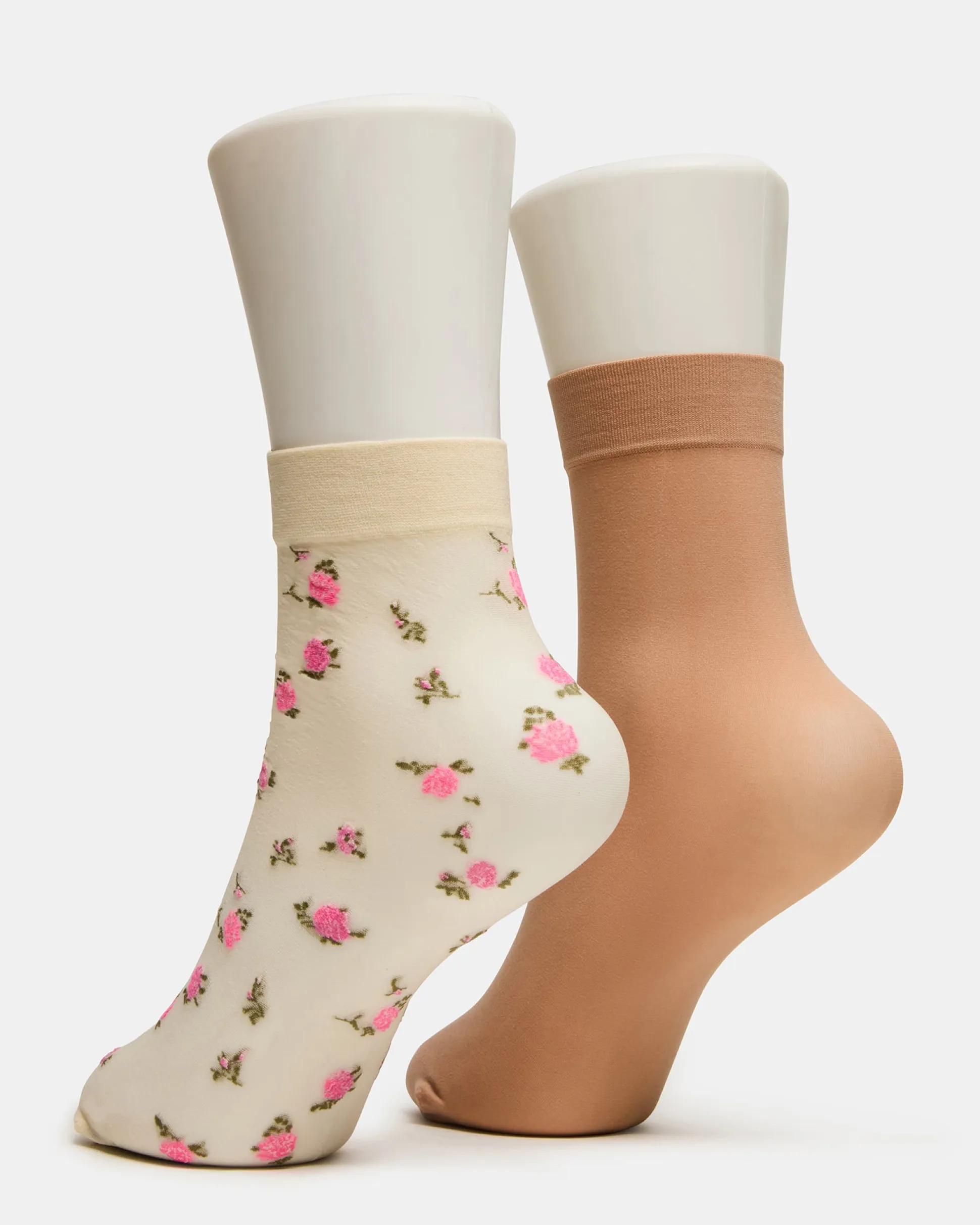 2 Flower Pack Sheer Anklet Socks Vanilla