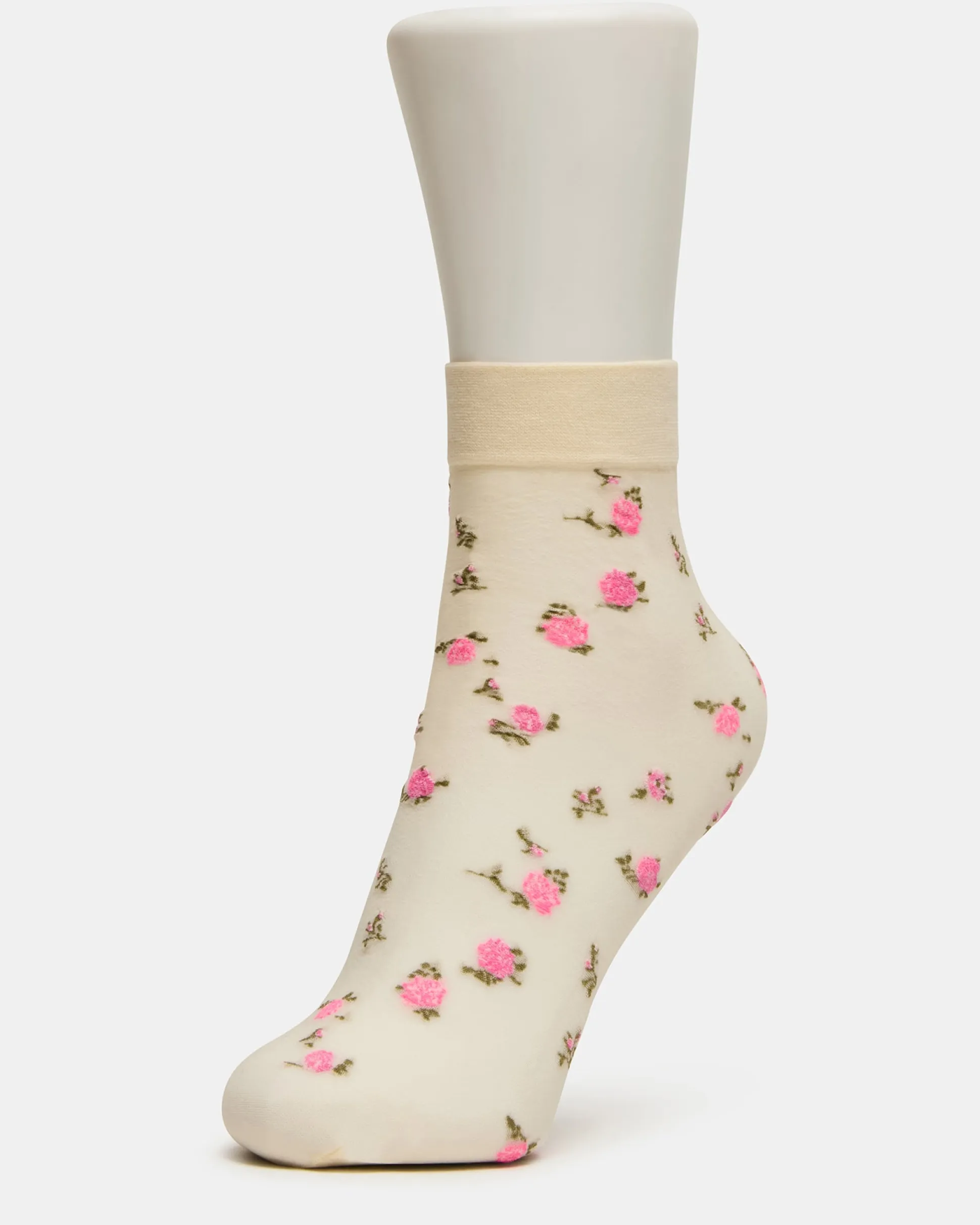2 Flower Pack Sheer Anklet Socks Vanilla