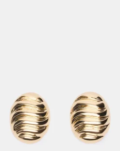 Grooved Circular Stud Earrings Gold