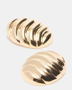 Grooved Circular Stud Earrings Gold