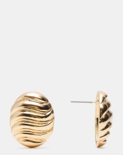 Grooved Circular Stud Earrings Gold