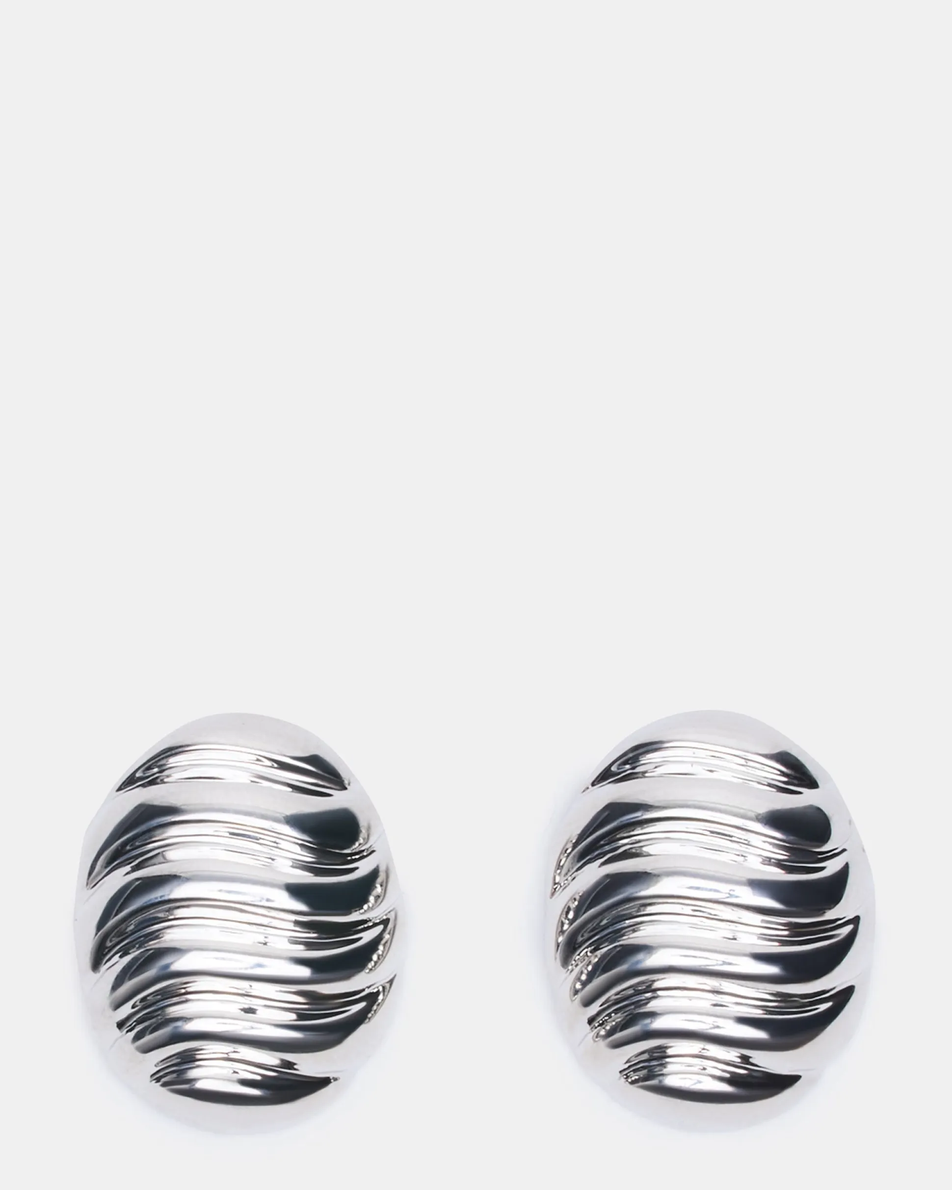 Grooved Circular Stud Earrings Silver