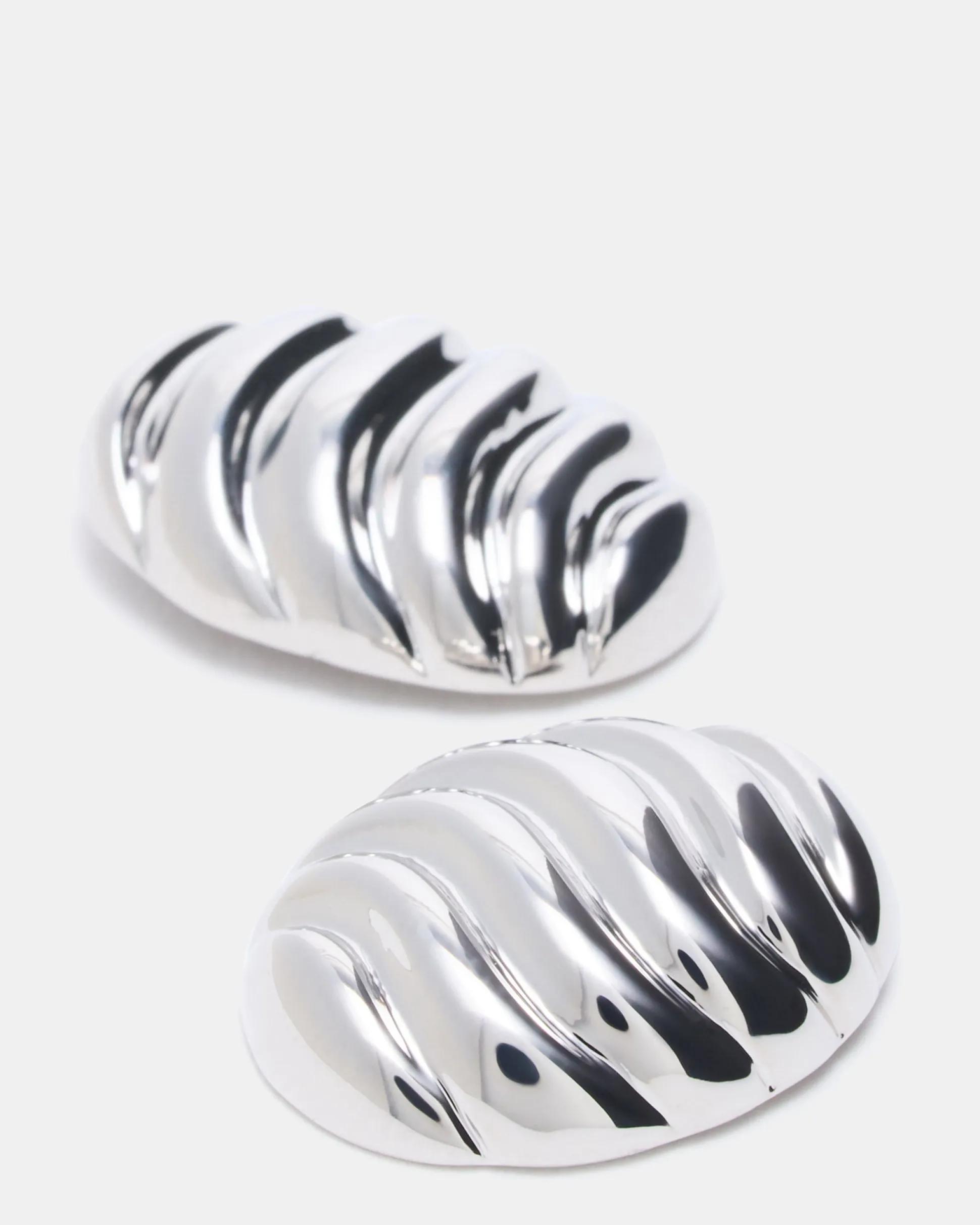 Grooved Circular Stud Earrings Silver