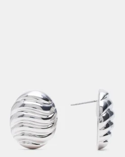 Grooved Circular Stud Earrings Silver