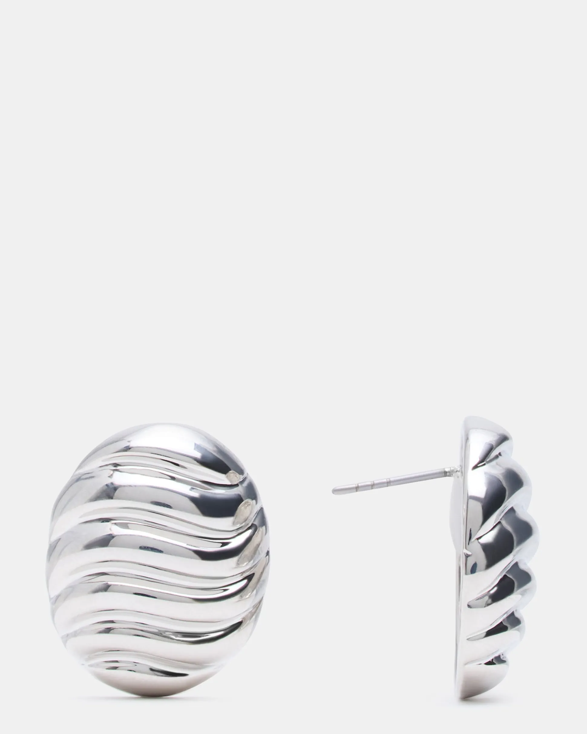 Grooved Circular Stud Earrings Silver