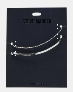 Herringbone Chain Anklet Set Silver