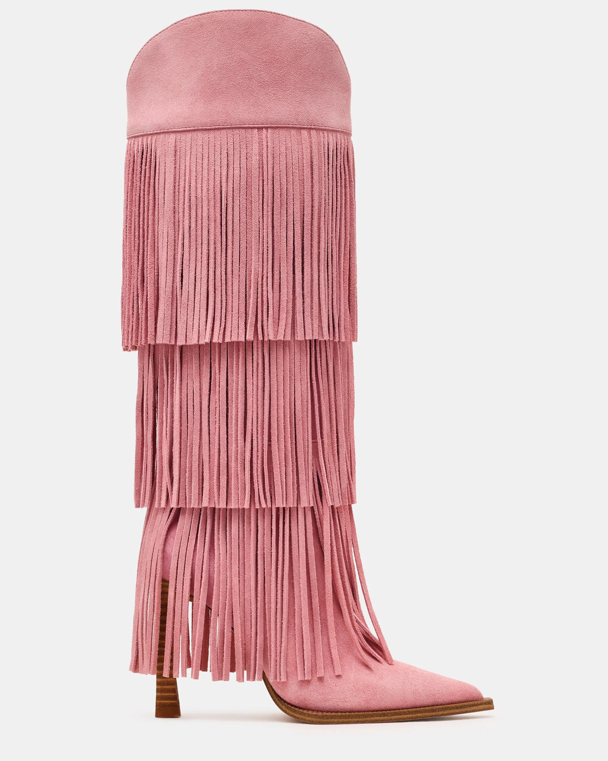 Kinzee Fringe Pink Suede