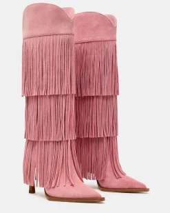 Kinzee Fringe Pink Suede