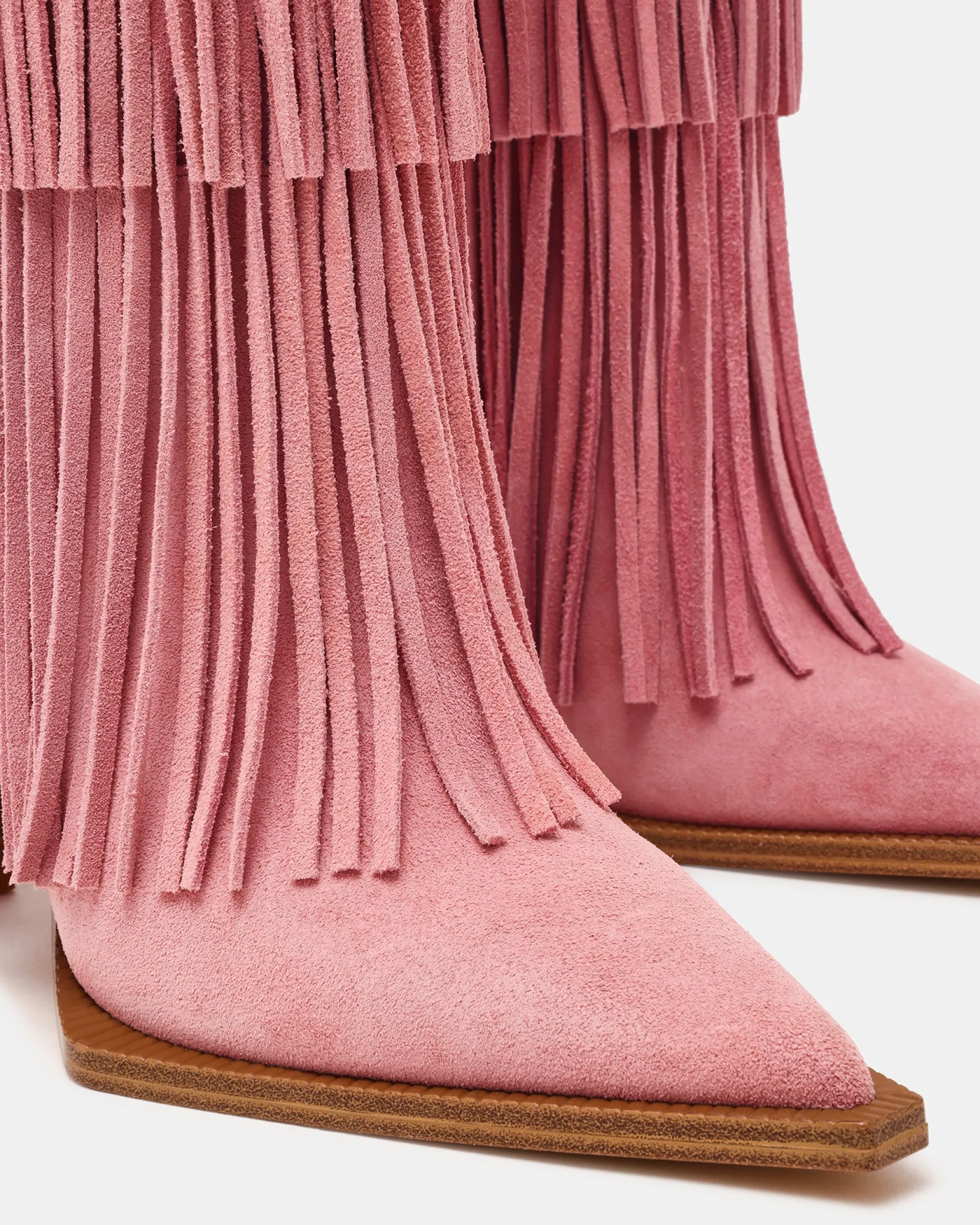 Kinzee Fringe Pink Suede