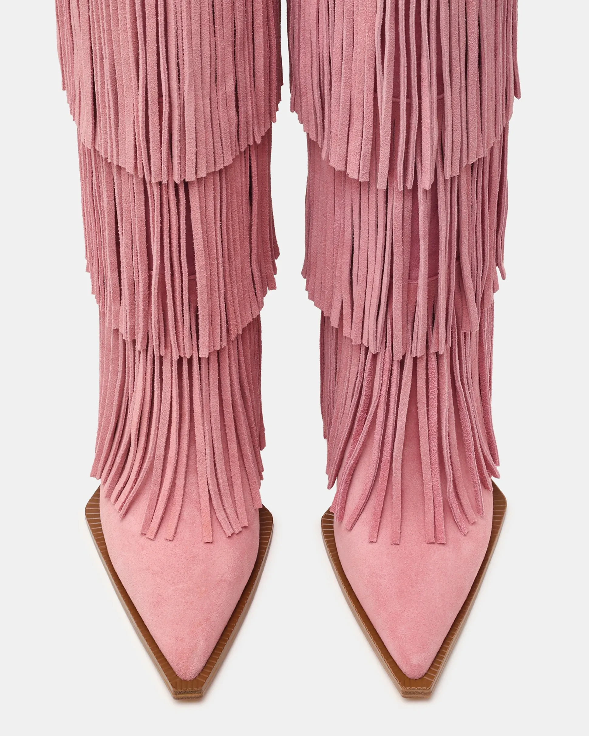 Kinzee Fringe Pink Suede