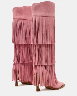 Kinzee Fringe Pink Suede