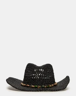 Lei Beaded Trim Western Hat Black