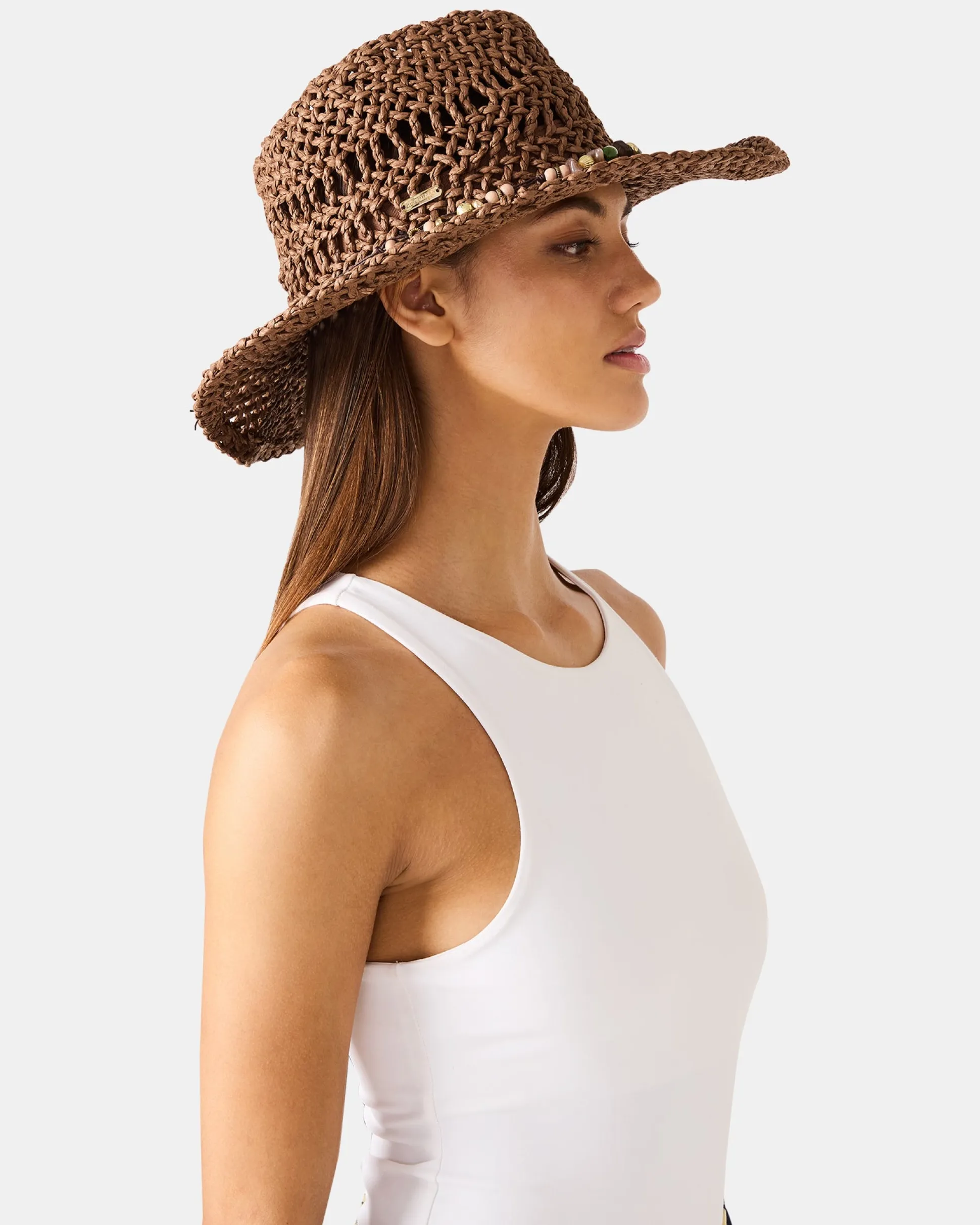 Lei Beaded Trim Western Hat Chocolate