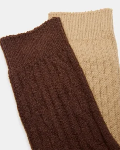 2 Pack Cable Texture Boot Socks Brown