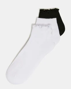 3 Pack Emma Lettuce Edge Socks White/black
