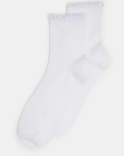 2 Pack Lettuce Edge Rib Anklet Socks White
