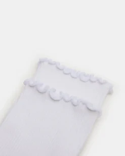 2 Pack Lettuce Edge Rib Anklet Socks White