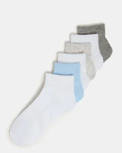 6 Pack Peyton Ribbed Quarter Socks White Multi