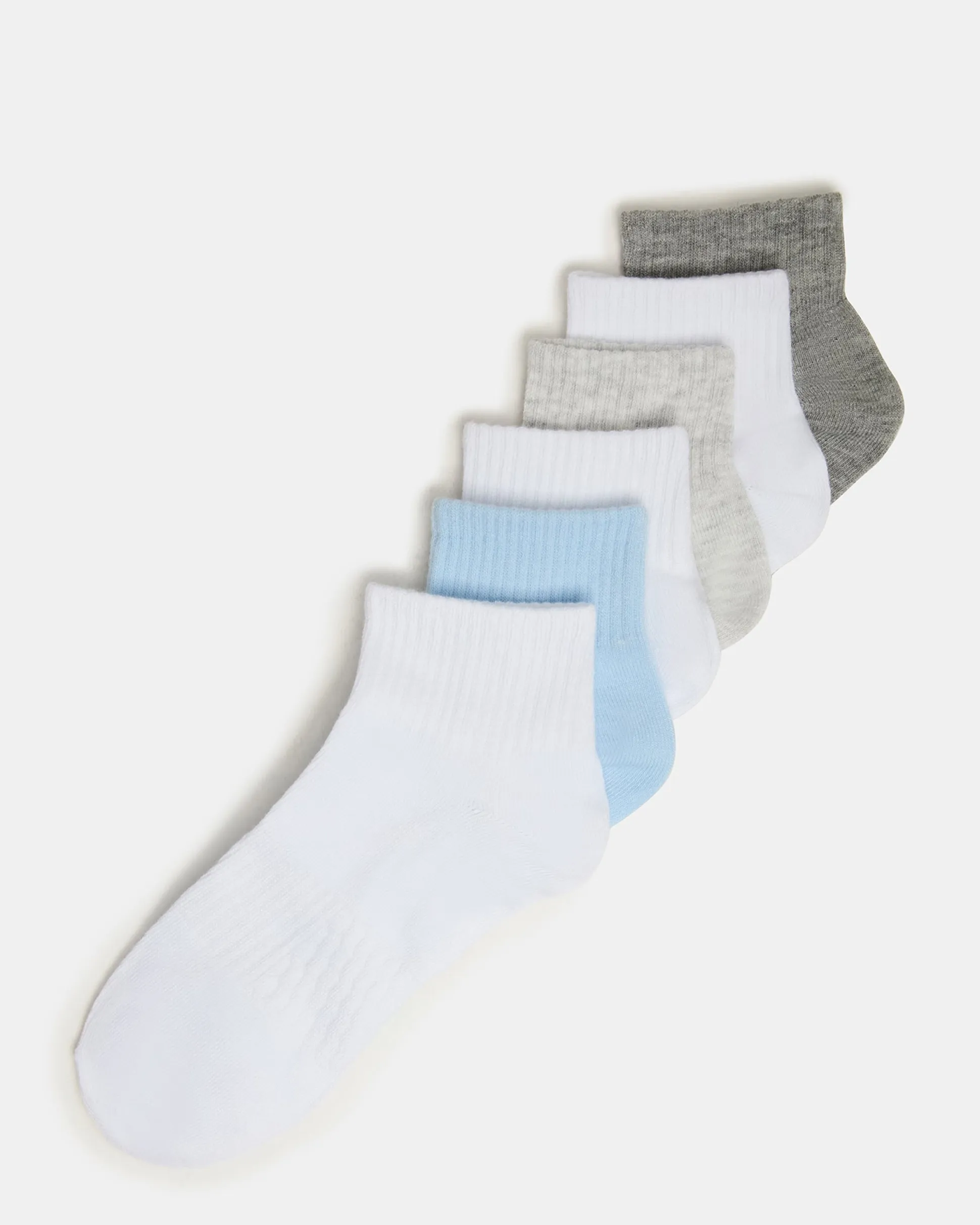 6 Pack Peyton Ribbed Quarter Socks White Multi