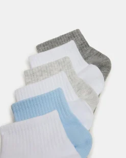 6 Pack Peyton Ribbed Quarter Socks White Multi