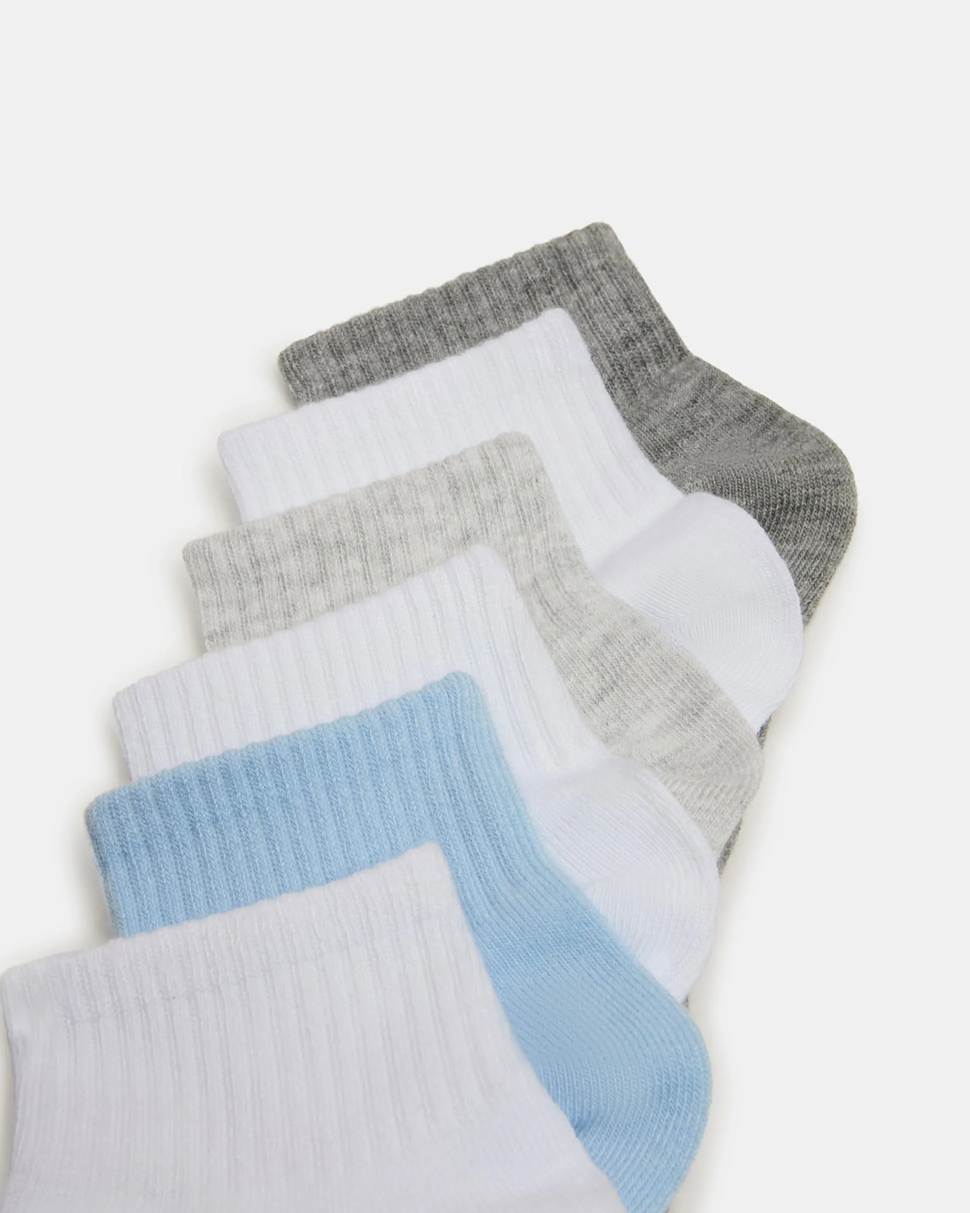 6 Pack Peyton Ribbed Quarter Socks White Multi