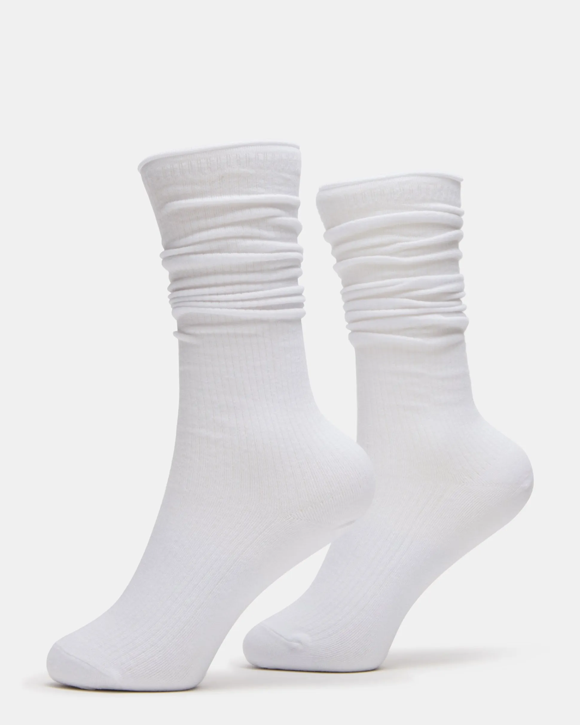 2 Pack Rib Slouch Socks White