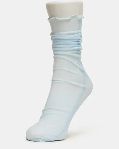 2 Pack Sofia Solid Mesh Crew Socks Light Blue
