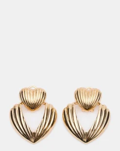 Ribbed Double Heart Earrings Gold