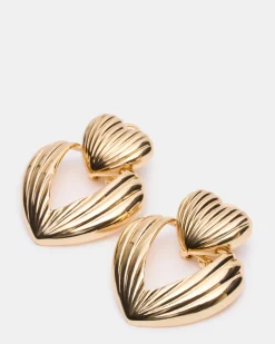 Ribbed Double Heart Earrings Gold