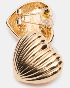 Ribbed Heart Earrings Gold