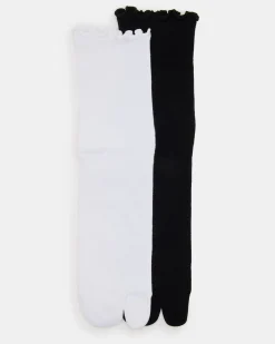 Ribbed Split Toe Socks White/black