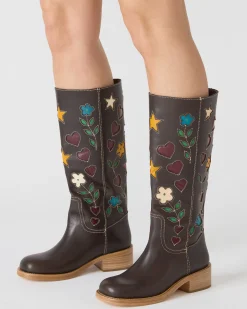 Riggs Floral Brown Leather