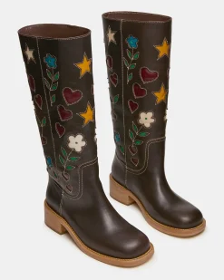 Riggs Floral Brown Leather
