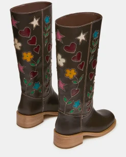 Riggs Floral Brown Leather