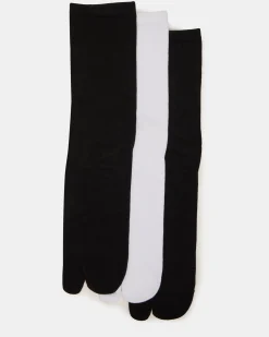 Split Toe Crew Socks Black/white