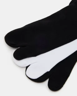 Split Toe Crew Socks Black/white