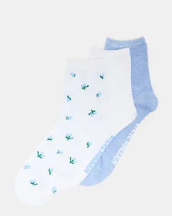 3 Spring Pack Flower Socks White Multi