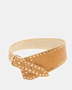Studded Wide Waist Belt Brown