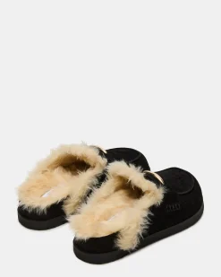 Tobin Faux Fur Black Suede