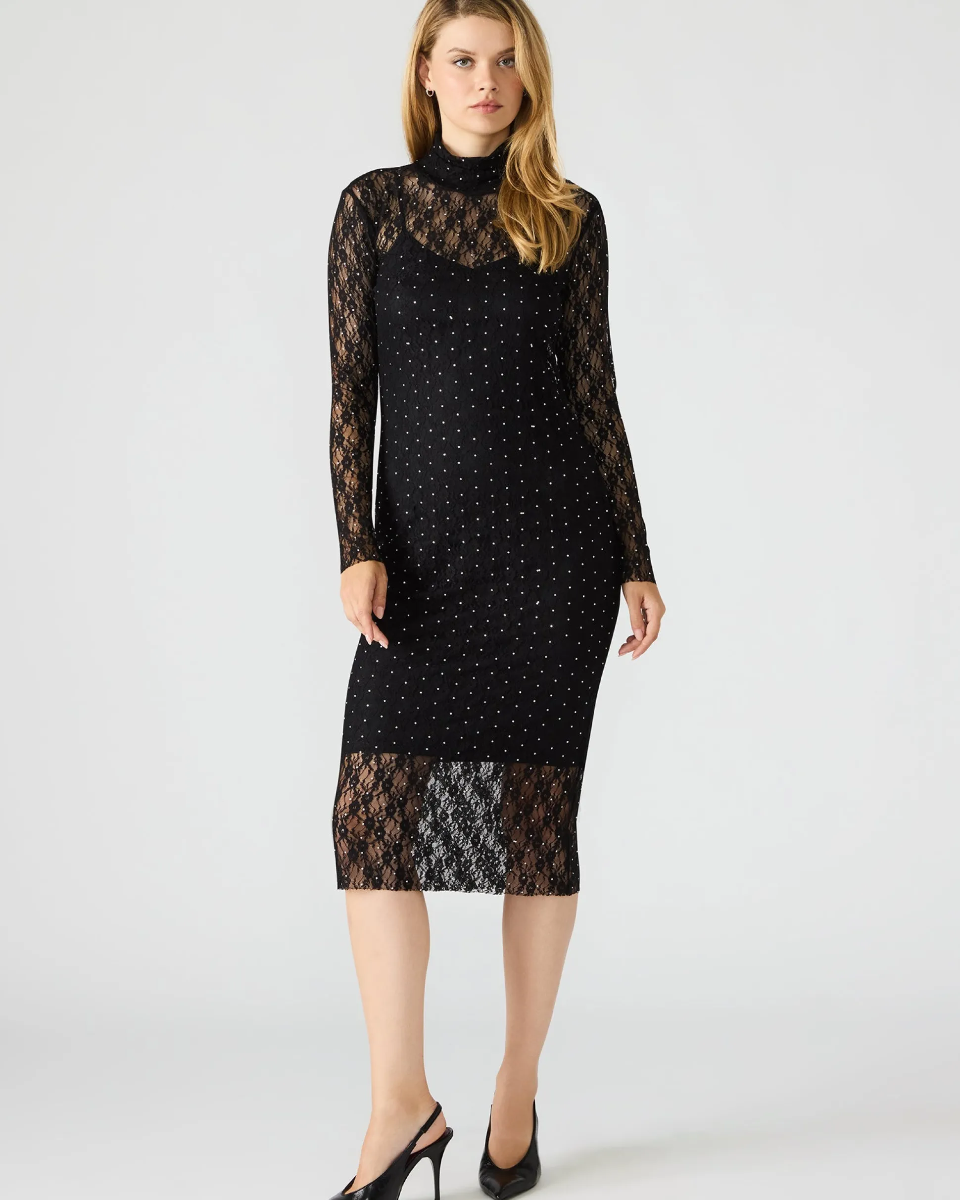 Vivienne Studded Lace Dress Black