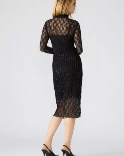 Vivienne Studded Lace Dress Black