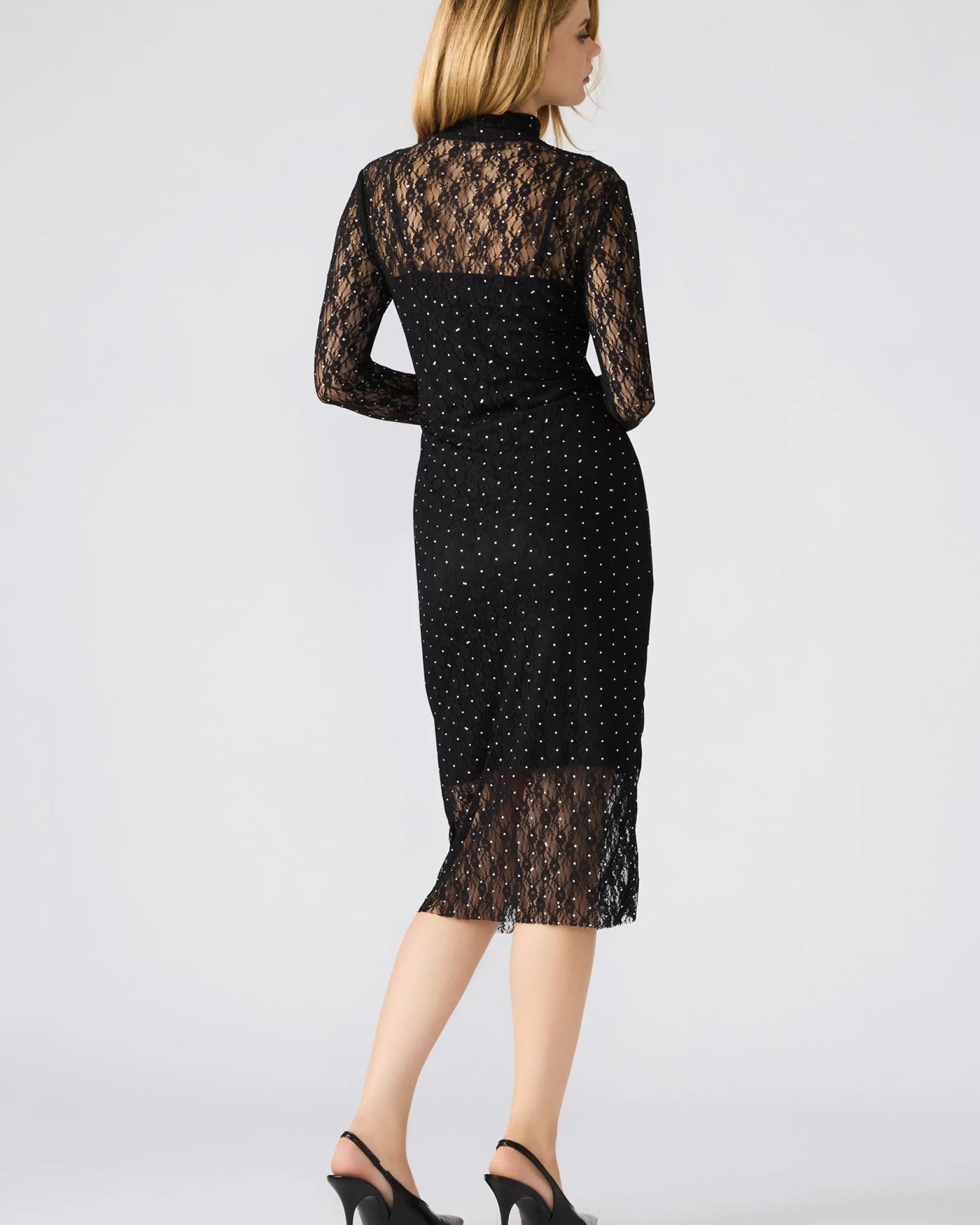 Vivienne Studded Lace Dress Black